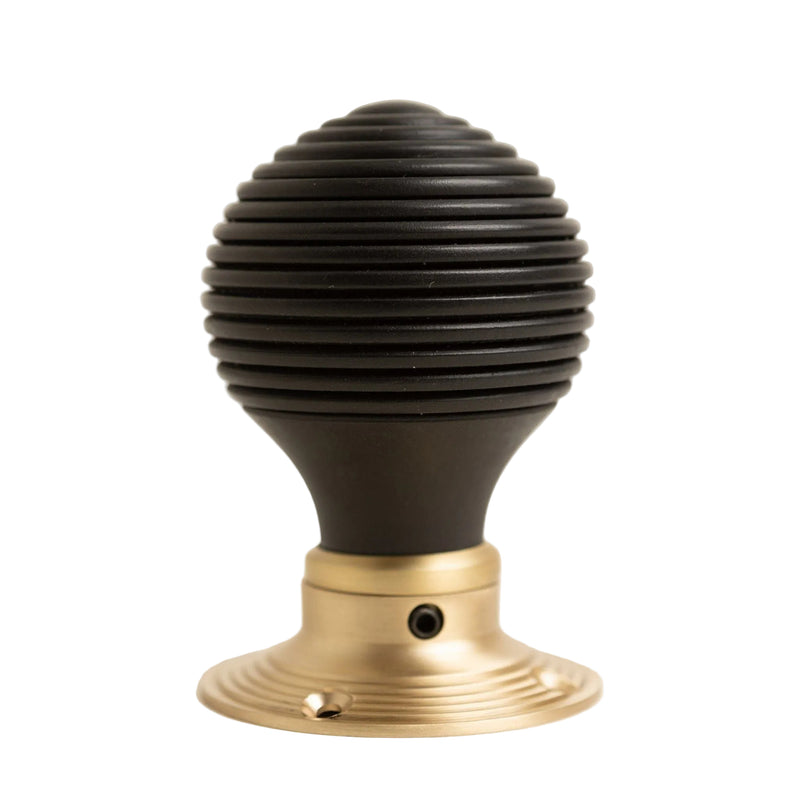 Beehive Door Knobs - Ebonised & Satin Brass (Pair) - Brass bee