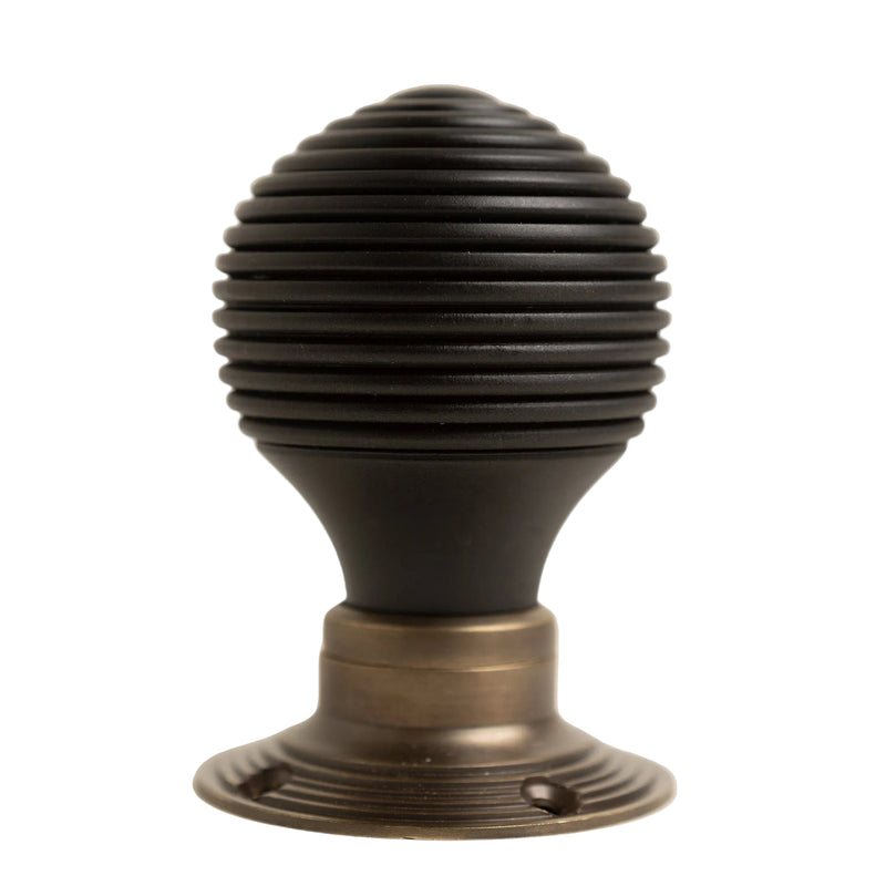 Beehive Door Knobs - Ebonised & Antique Brass (Pair) - Brass bee