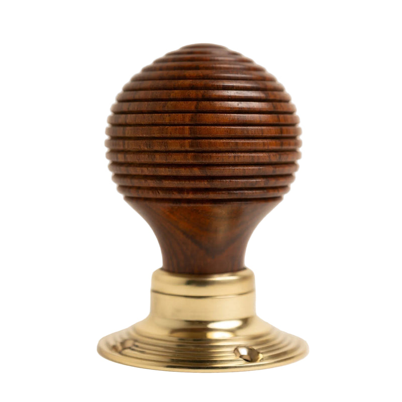 Beehive Door Knobs - Rosewood & Polished Brass (Pair) - Brass bee