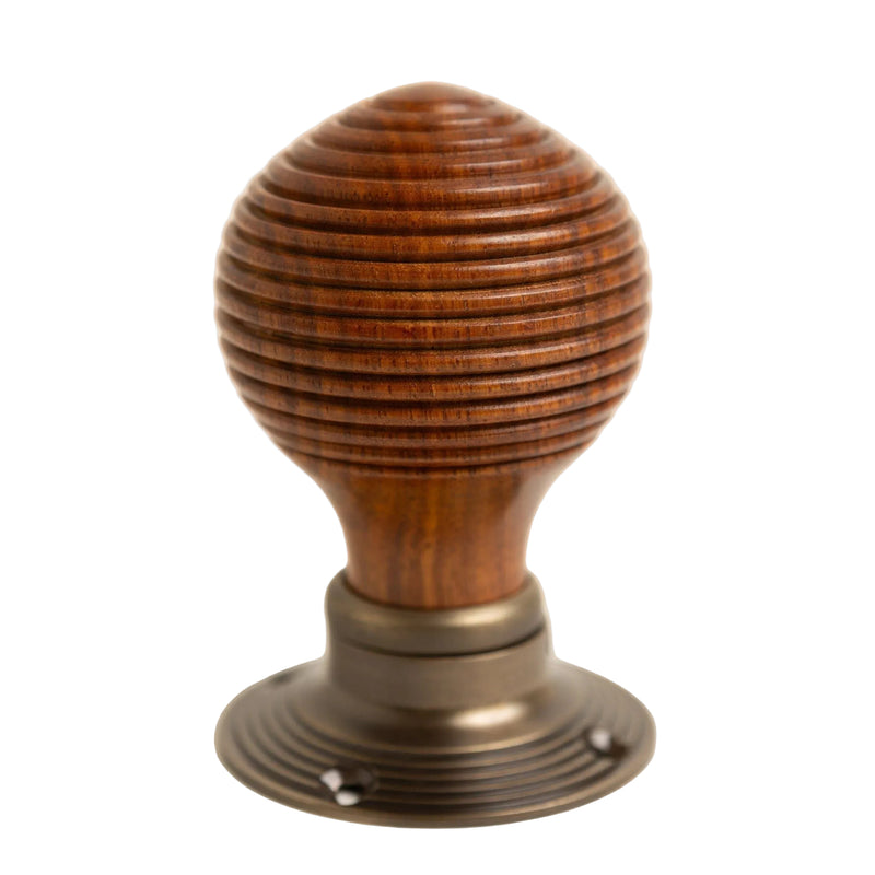 Beehive Door Knobs - Rosewood & Antique Brass (Pair) - Brass bee
