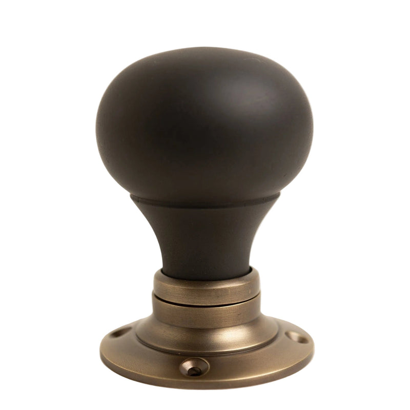 Plain Door Knobs - Ebonised & Antique Brass (Pair) - Brass bee