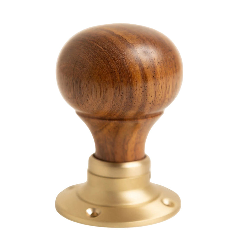 Plain Door Knobs - Rosewood & Satin Brass (Pair) - Brass bee