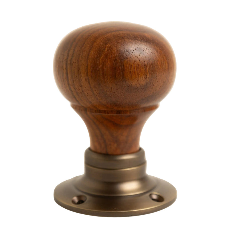 Plain Door Knobs - Rosewood & Antique Brass (Pair) - Brass bee
