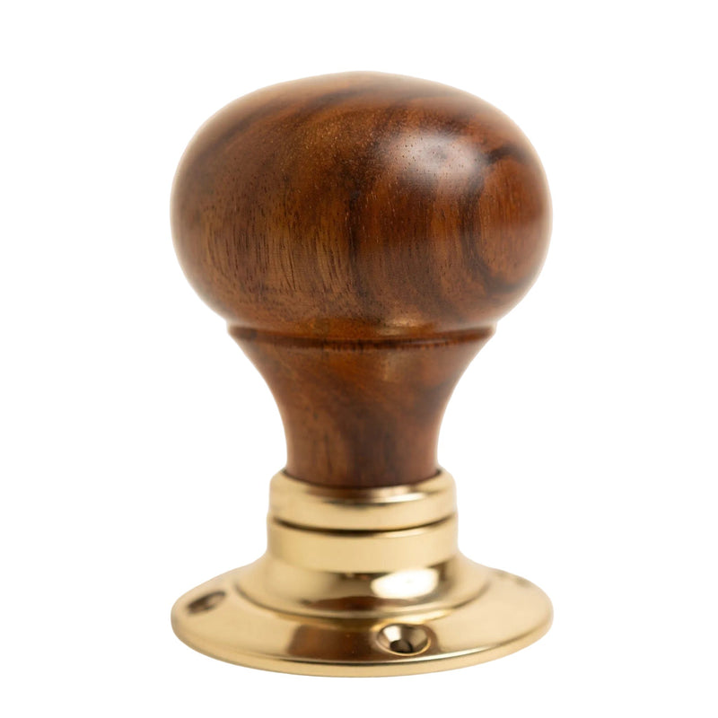 Plain Door Knobs - Rosewood & Polished Brass (Pair) - Brass bee
