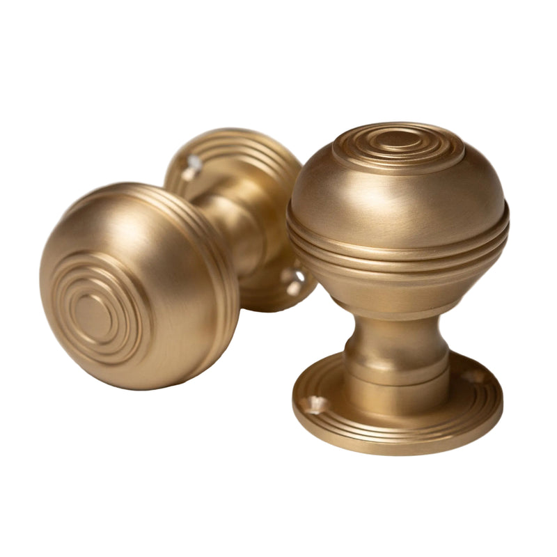 Solid Brass Door Knobs - Ringed Satin Brass (Pair) | Thumbturns & Latches