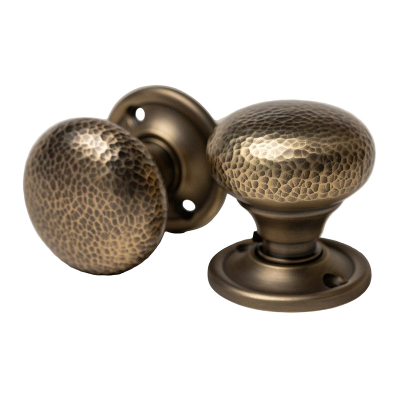 Solid Brass Door Knobs - Hammered Antique Brass (Pair) | Thumbturns & Latches