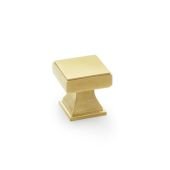 Alexander & Wilks Jesper Square Cupboard Knob in a polished gold finish, featuring a square shape with a tapered base for easy grip.