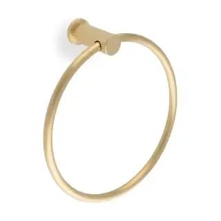 Alexander & Wilks Brunel Diamond Knurled Towel Ring in a gold finish, featuring a circular design with a knurled detail on the mounting point.