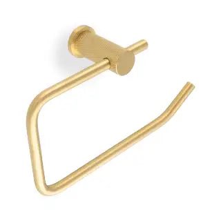 Alexander & Wilks Brunel Diamond Knurled Toilet Roll Holder in gold finish, featuring a knurled design on the holder with a sleek, angular shape, suitable for modern bathroom decor.