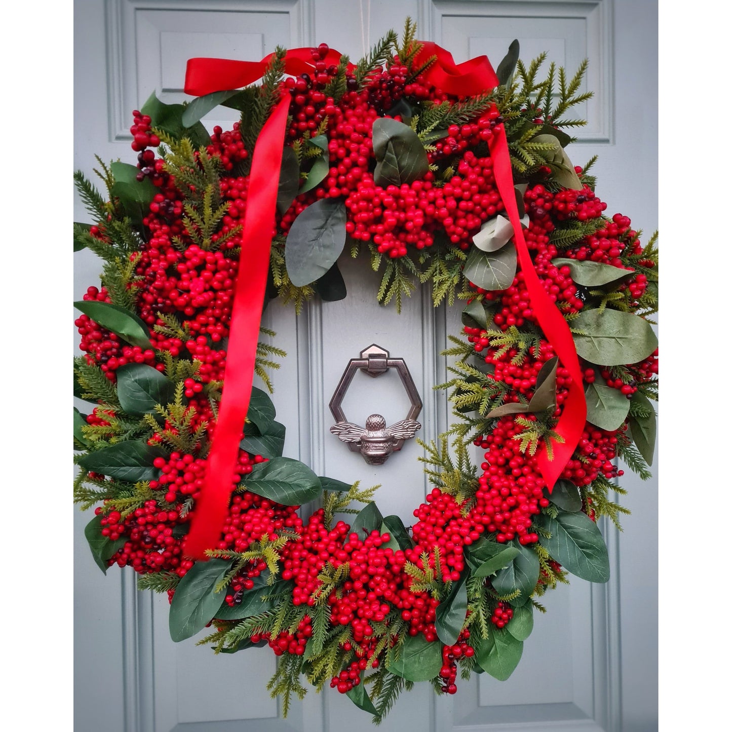 Brass Bumble Bee Honeycomb Door Knocker - Pewter Finish - Brass bee