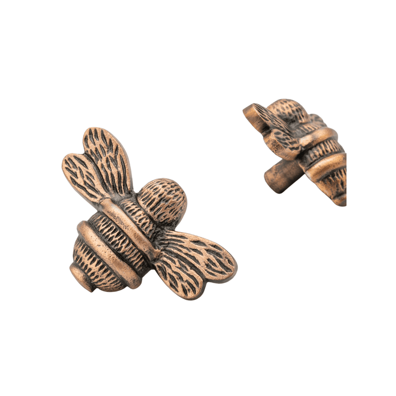 Brass Bee Drawer Cabinet Knob - Antique Copper Finish - Brass bee