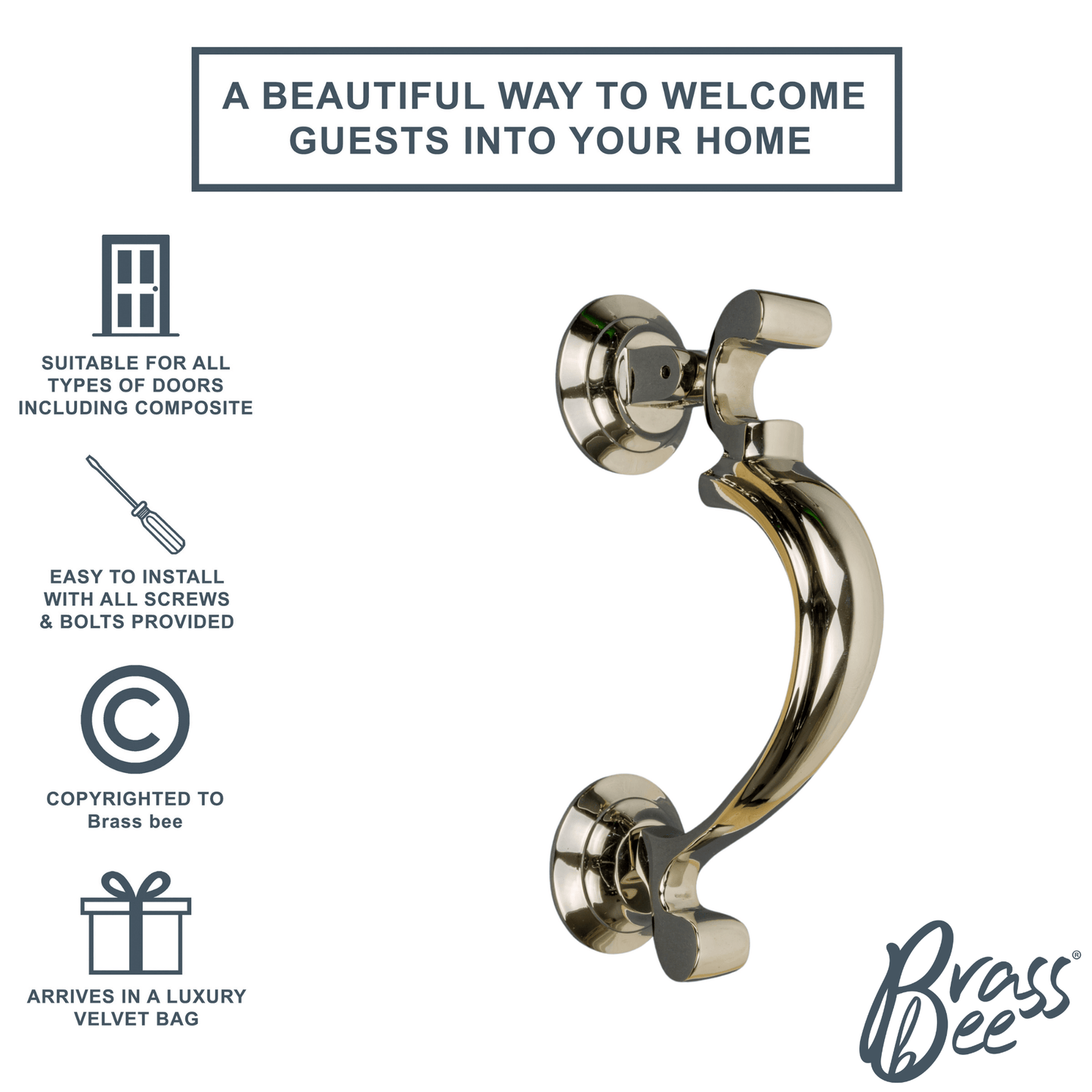 Brass Doctors Door Knocker - Nickel Finish - Brass bee