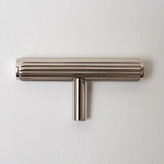 Brass Bee Brass Bee Knurled Cabinet-Handle Backplate in polished nickel, measuring 160mm, features a textured cylindrical design suitable for cabinet hardware accessories.