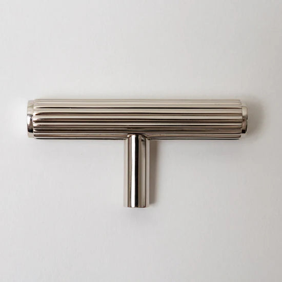 Solid Brass Straight Knurled Kitchen Pull Handles & Knobs - Polished Nickel Finish
