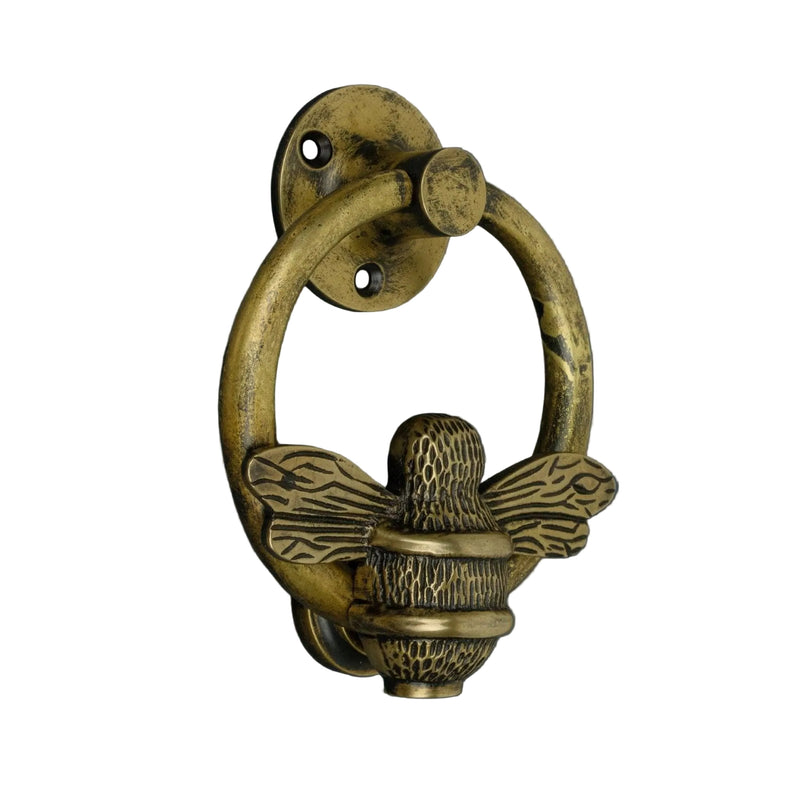 Brass Bumble Bee Ring Door Knocker - Heritage Finish - Brass bee