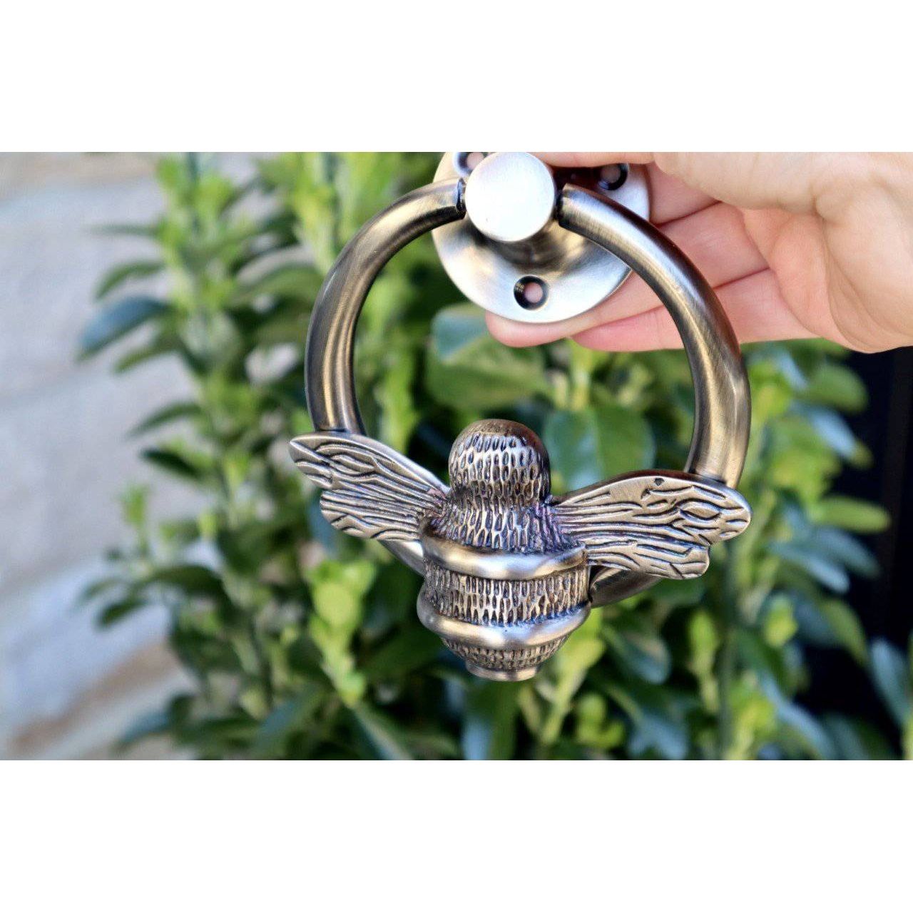 Brass Bumble Bee Ring Door Knocker - Pewter Finish - Brass bee