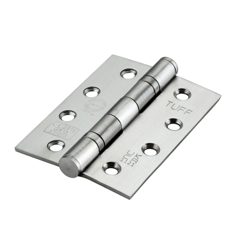 Spira Brass CE13 Stainless Steel BB Hinge with a brushed finish, featuring a cylindrical pivot, multiple alignment holes, and a durable design for secure attachment.
