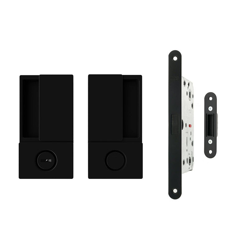 AGB Wave Flush Door Handle & Lock Set Matt Black Bathroom Set Love Handles uk