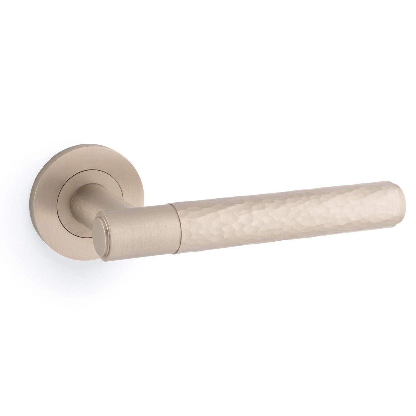 Hammered Spitfire Lever on Round Rose Satin Nickel Love Handles uk