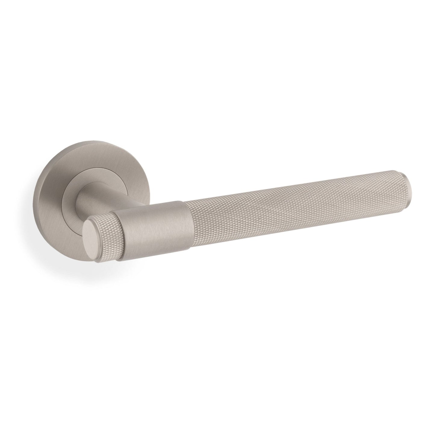 Kingston Knurled Lever on Round Rose Satin Nickel Love Handles uk