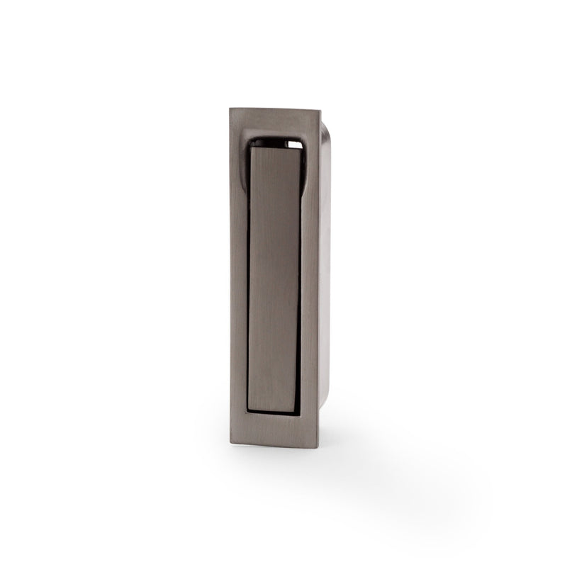 Alexander & Wilks Square Sliding Door Edge Pull in a brushed nickel finish, featuring a rectangular shape and a recessed handle for sleek access on sliding doors.