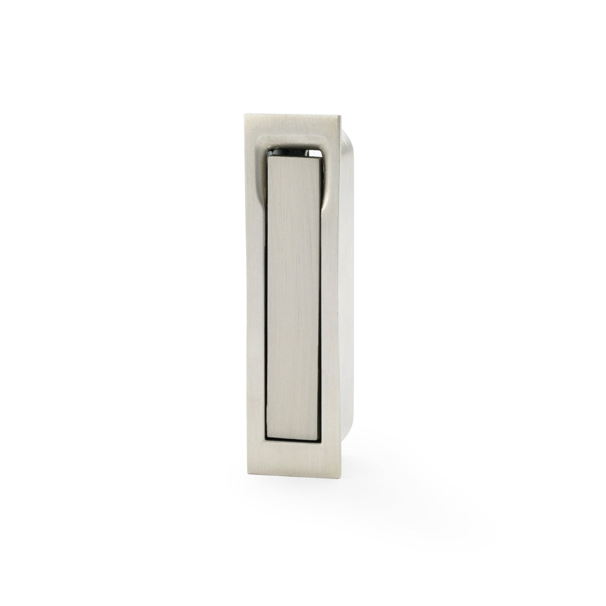 Alexander & Wilks Square Sliding Door Edge Pull in a brushed stainless steel finish, featuring a rectangular shape with a recessed design for easy sliding door operation.