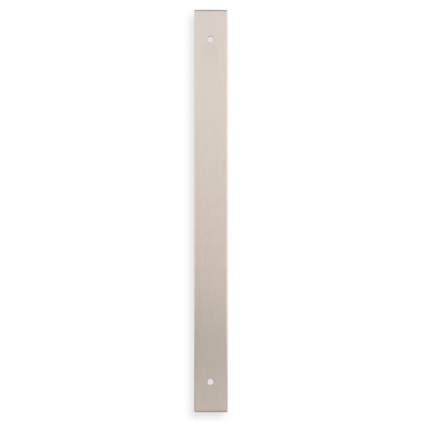 Alexander & Wilks Rectangular Cabinet Pull Backplate in brushed nickel finish, featuring a long, sleek design with two pre-drilled holes for mounting.