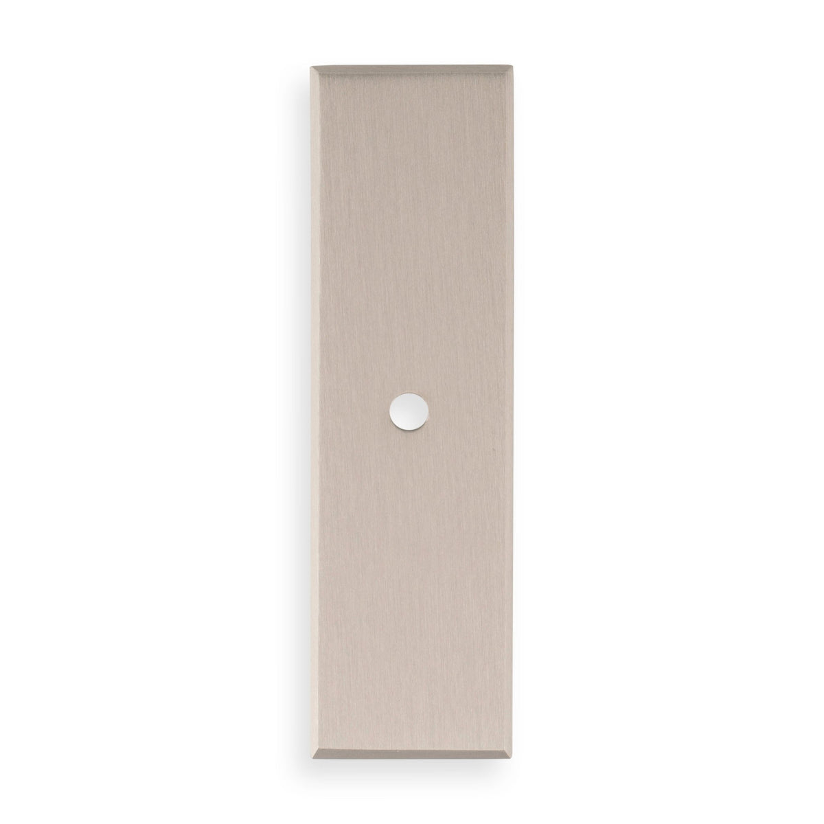 Alexander & Wilks Rectangular Cabinet Knob Backplate in brushed nickel finish, featuring a sleek design with a central hole for knob installation.