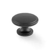 Alexander & Wilks Cambridge Round Cupboard Knob in black, featuring a smooth round shape and a tapered base for easy grip.
