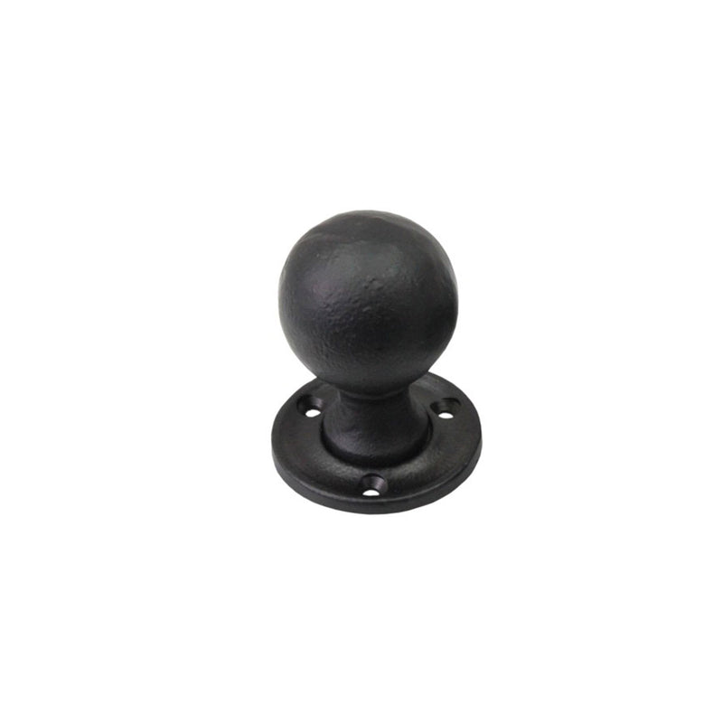 Spira Brass Ball Rim/Mortice Door Knob in black finish, featuring a round ball design with a circular base and four mounting holes.