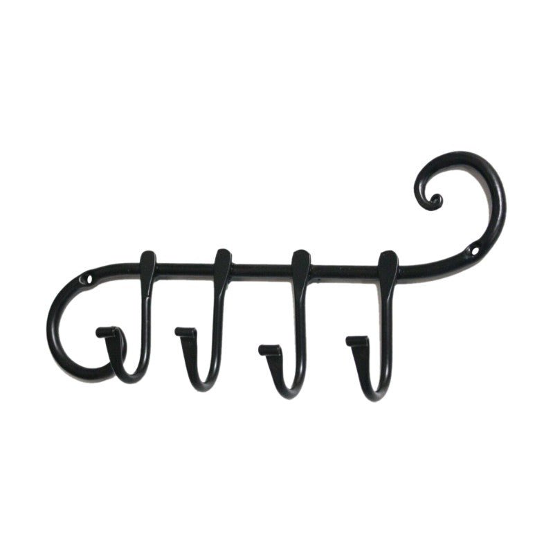 Spira Brass Iron hook BR608 in black, featuring a decorative curved design with four hooks for hanging items.