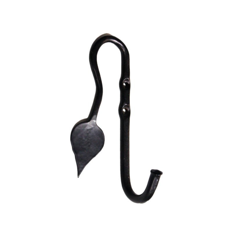 Spira Brass Iron Hook BR609 in black, featuring a decorative leaf-shaped end and a curved design for hanging items securely.