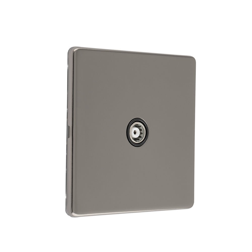 Eurolite Concealed 3mm TV in black nickel features a sleek square design with a central connection point, designed for minimal visibility and integration into modern spaces.