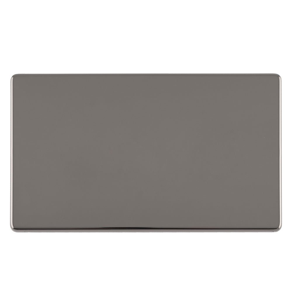 Eurolite Concealed 3mm Double Blank Plate in black nickel finish, featuring a sleek rectangular design with rounded edges and a smooth, glossy surface.