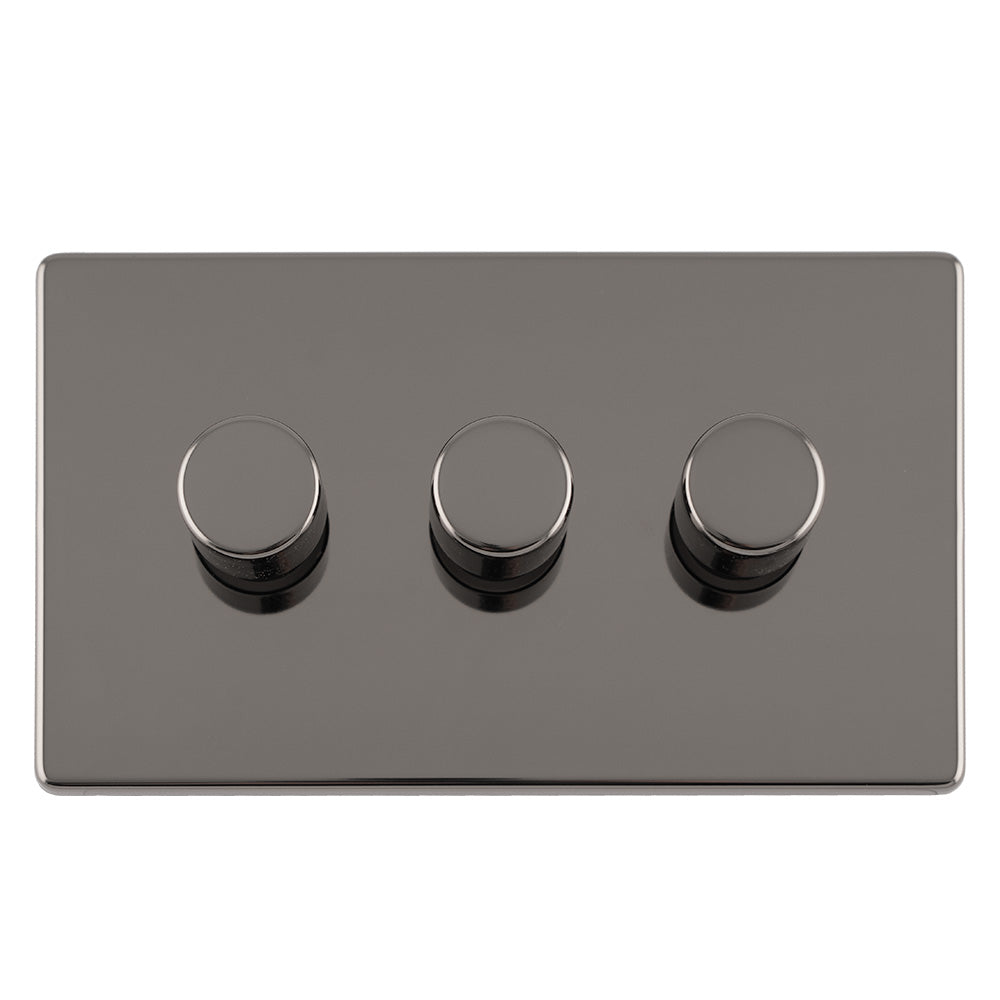 Concealed 3mm 3 Gang Led Push On Off 2Way Dimmer - Black Nickel