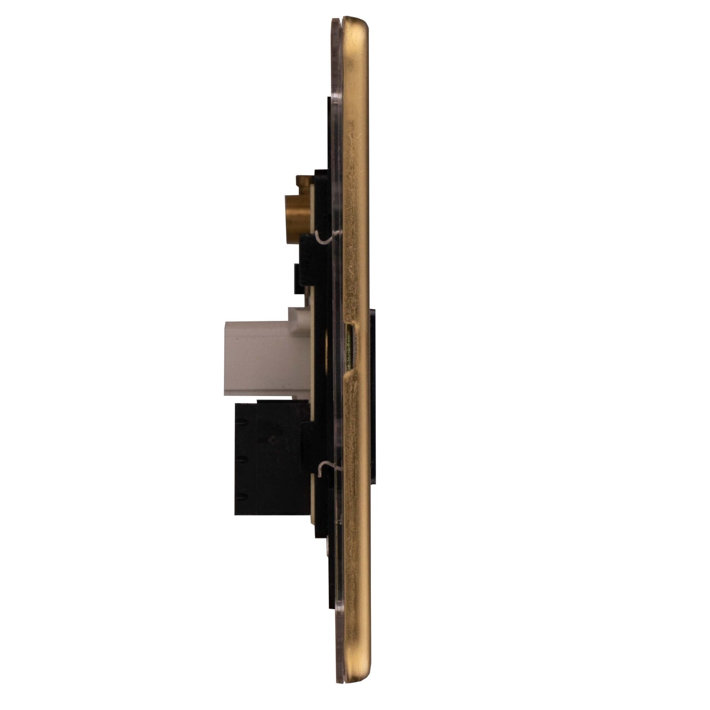 Eurolite Concealed 3mm Telephone Slave in satin brass finish, featuring a slim profile and integrated connectors on the back for installation.