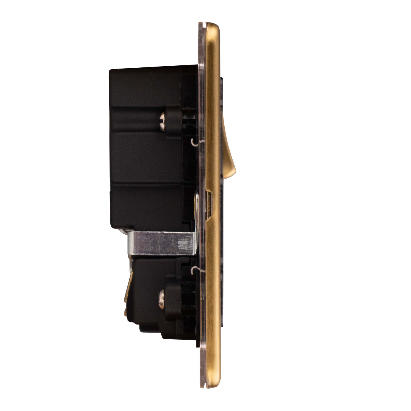 Concealed 3mm 1 Gang Switched Socket With Usb - Satin Brass