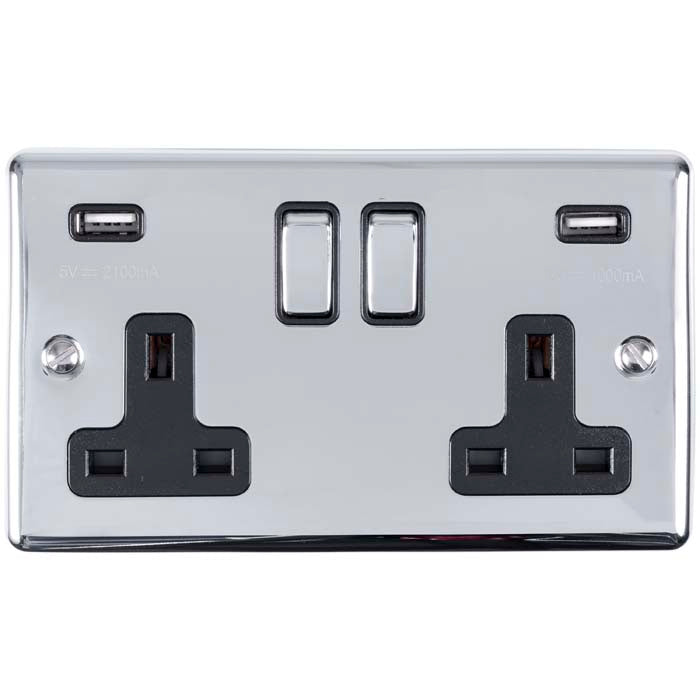 Enhance Decorative 2 Gang Usb Socket - Polished Chrome