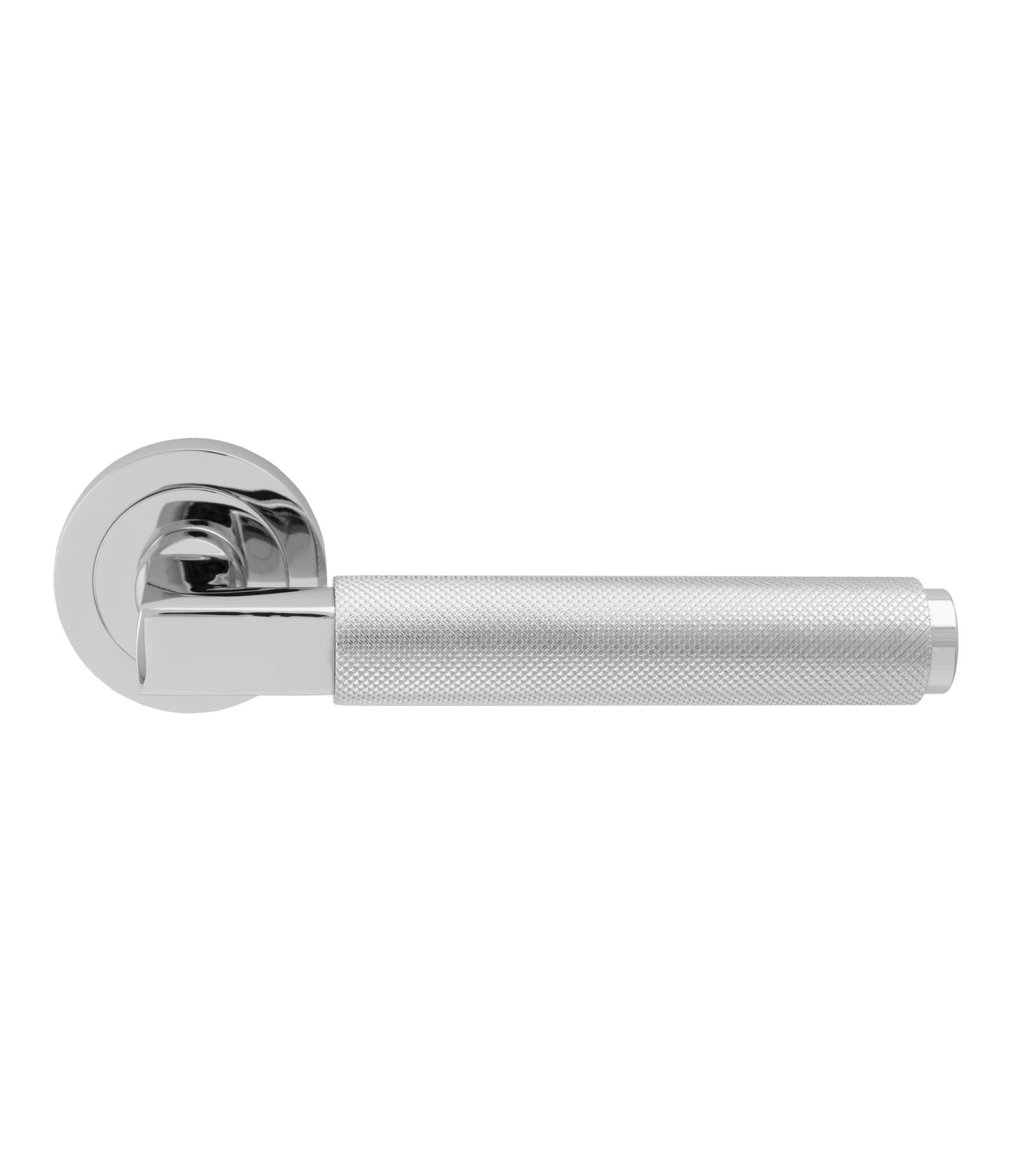 Carlisle Brass Terazzo Lever On Round Rose in polished chrome finish, featuring a textured silver handle for improved grip and a round rose base for secure installation.