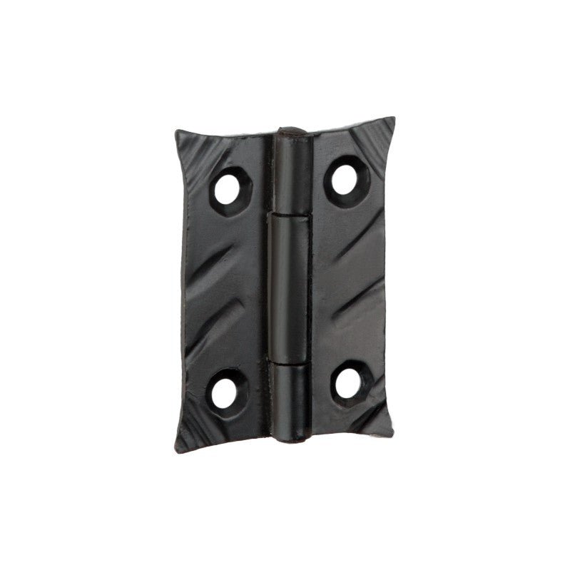 Spira Brass Spike Butt Hinge in a black finish, featuring a textured design with two holes for easy installation, designed for doors and gates.