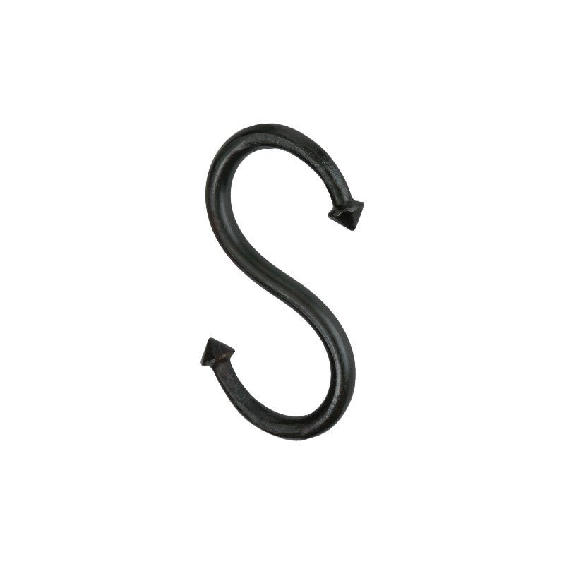 Spira Brass S-Hook Small in matt black finish, featuring a simple S-shaped design with pointed ends for secure hanging.