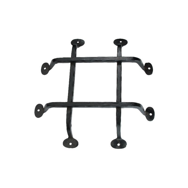 Spira Brass Cosmo Air Grill in matt black, featuring a grid design with six attachment points for mounting. The grill's solid construction is suitable for various ventilation needs.