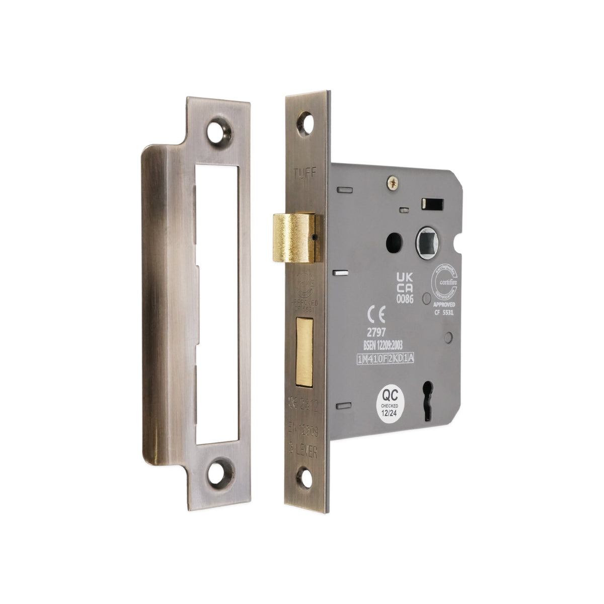 3″ CE 3 Lever Mortice Sash Lock FD60 Aged Brass Love Handles uk