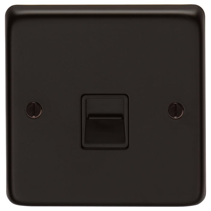 Eurolite Stainless Steel Telephone Master in matt black, featuring a simple square design with a toggle switch at the center and two screws for installation.