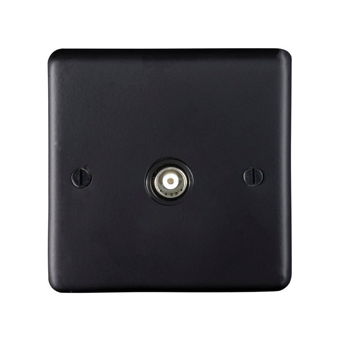 Eurolite Stainless Steel TV in matte black finish, designed with a square shape and a central connection port, made from durable materials for a modern appearance.