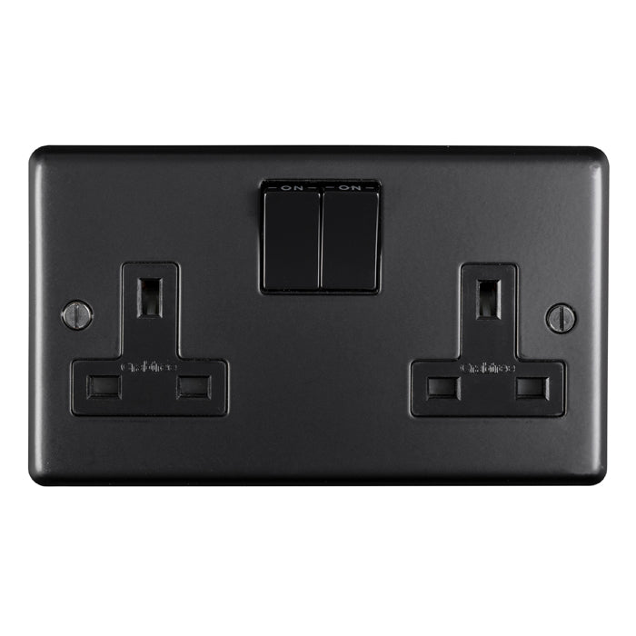 Stainless steel 2 Gang Socket - Matt Black