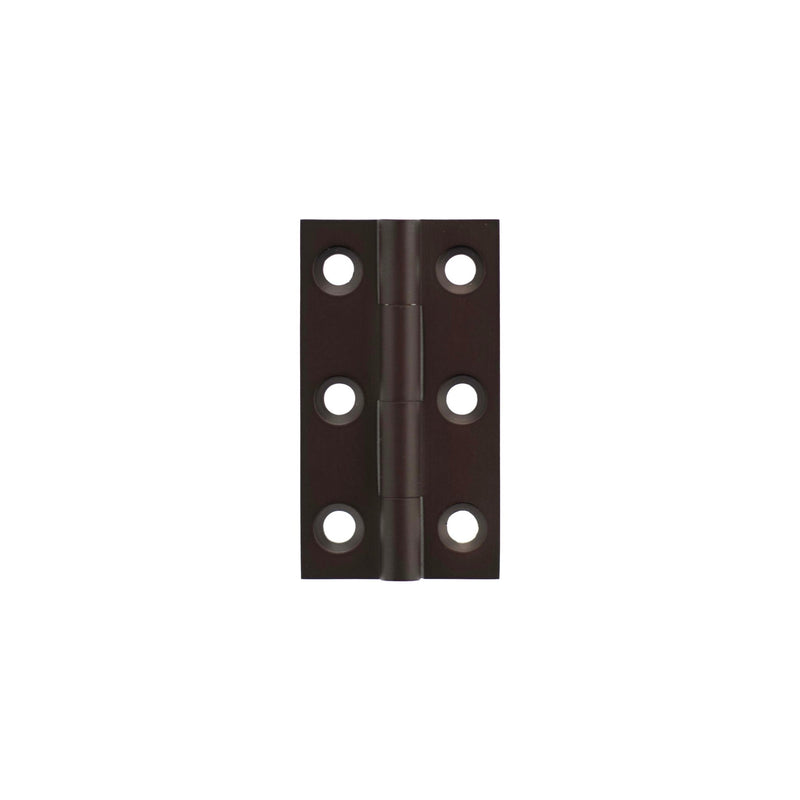 Atlantic Millhouse Brass Cabinet Butt Hinges measuring 50mm x 28mm x 2mm, featuring a durable brass finish with six mounting holes for installation.
