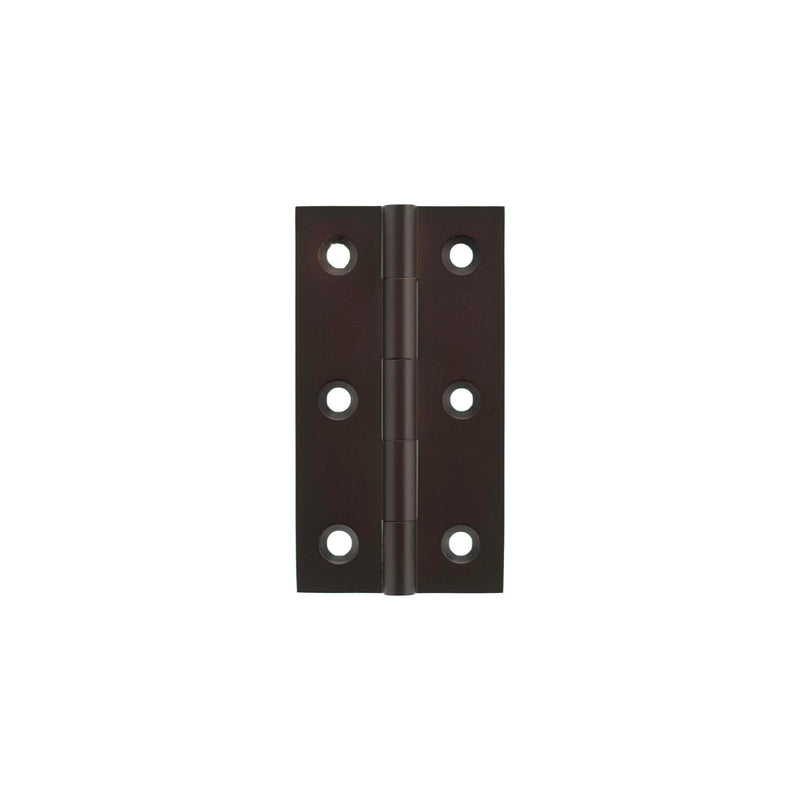 Atlantic Millhouse Brass Cabinet Butt Hinges measuring 75mm x 41mm x 2mm, featuring a sleek design with six screw holes for installation, suitable for cabinet doors.