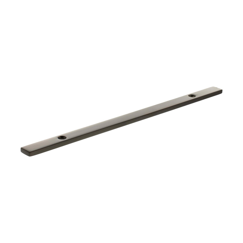 Atlantic Millhouse Brass Long Narrow Cabinet Handle Backplate measuring 160mm, featuring a simple flat rectangular design with two mounting holes.