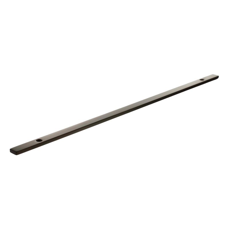 Atlantic Millhouse Brass Long Narrow Cabinet Handle Backplate measuring 320mm in length. Features a sleek rectangular design with two pre-drilled holes for installation.